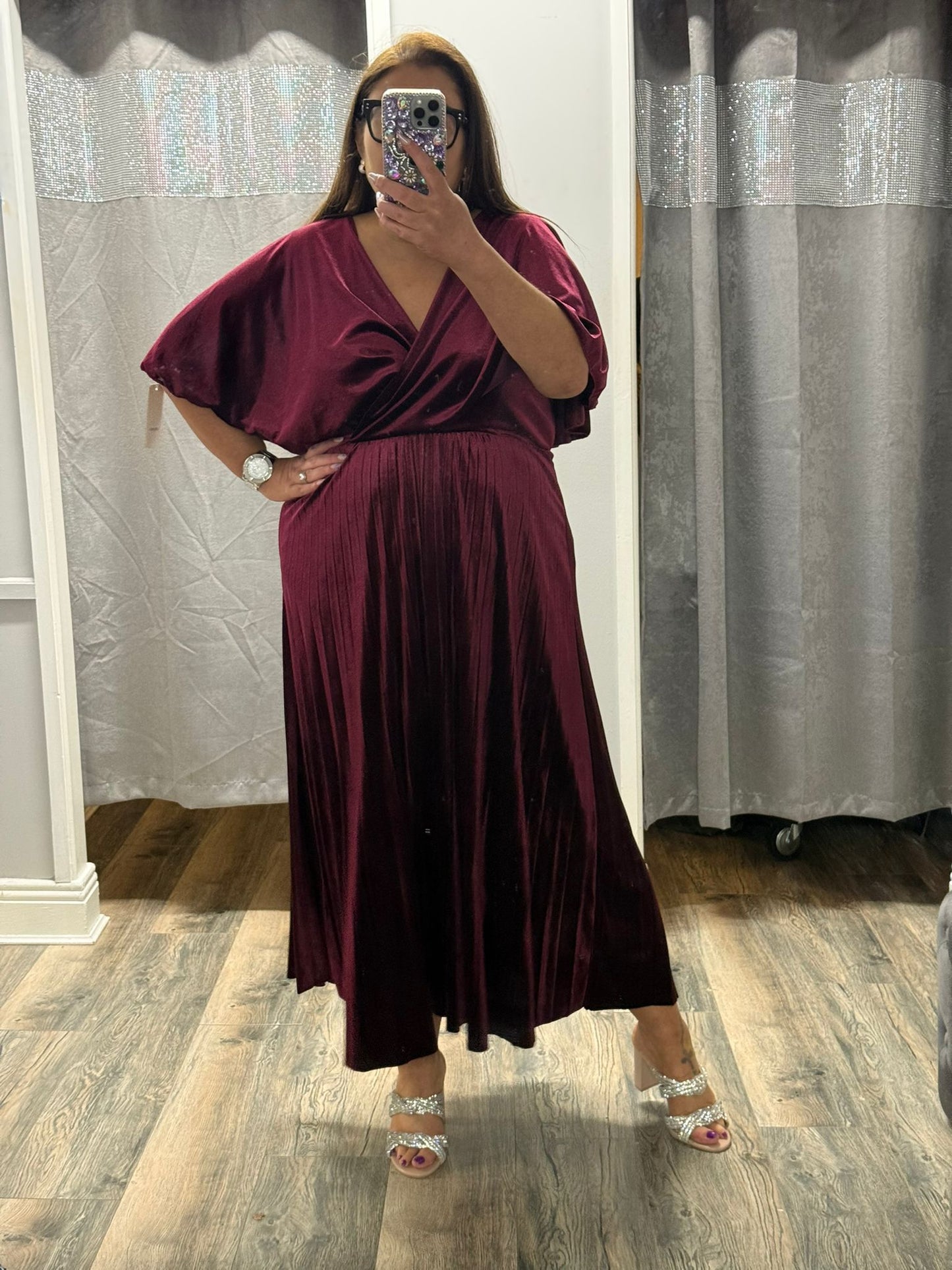 Velvet Cape Dress | Wine