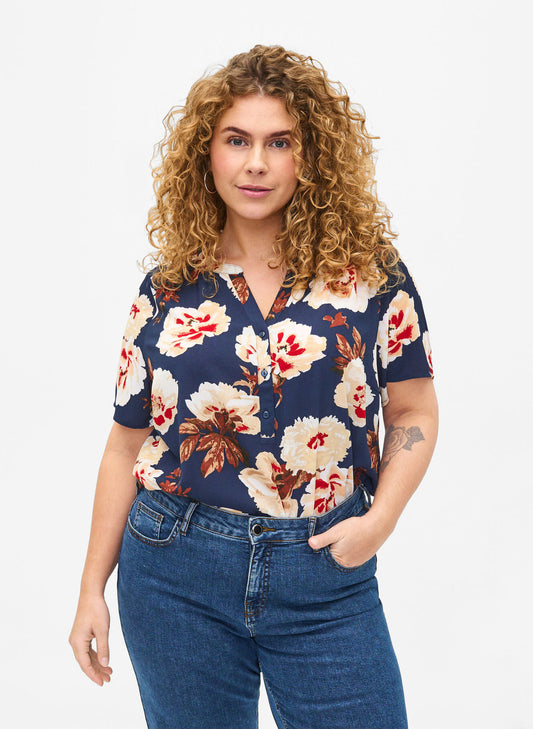 Zizzi V Neck Floral Blouse
