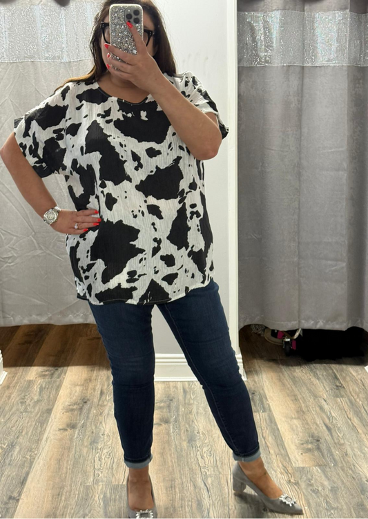 Cow Print Top | Black