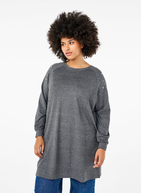 Zizzi Vlucca Pearl Tunic | Grey