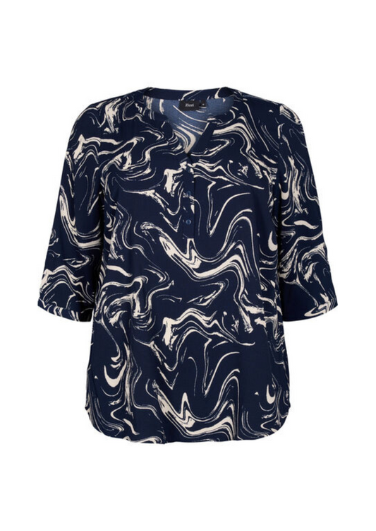 Zizzi Navy Swirl Top