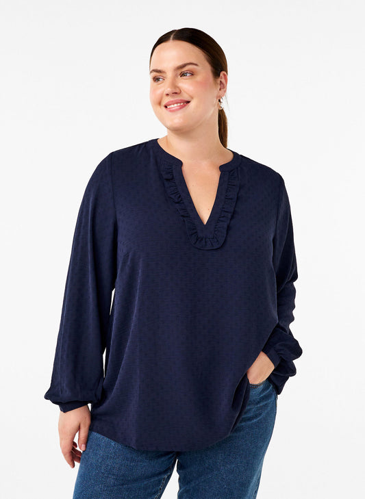 Zizzi Long Sleeve Navy Blouse